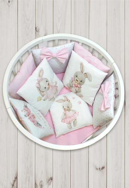 Комплект в кроватку Пухлики 17 предметов, без балдахина (Кролик Милашка - розовый)