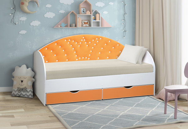 Кровать Корона с мягким элементом без бортика 190х80см ЛДСП (№3 оранжевый)