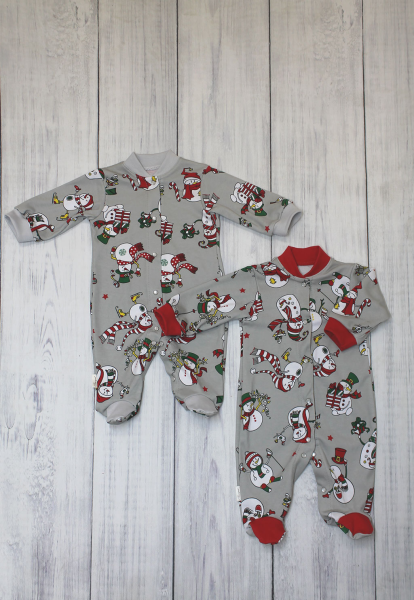 Комбинезон без подклада Звездопад интерлок (Рост 56 Снеговики)