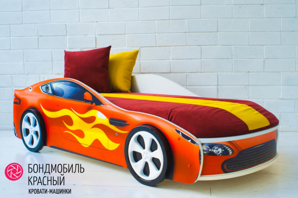 Цветной чехол для матраса кровати-машины Бондмобиль (Красный)