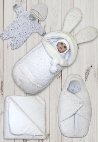 Комплект на выписку Золотинка 6 предметов зима (Экрю)