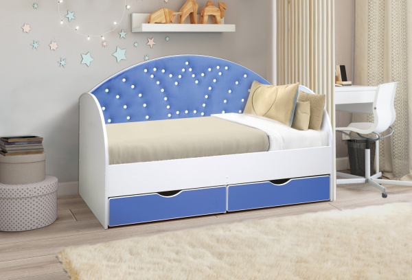 Кровать Корона с мягким элементом без бортика 160х80см ЛДСП (№2 синий)