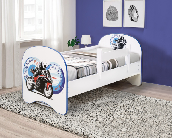Кровать подростковая 190х80см с фотопечатью без ящика  (Мотоцикл)