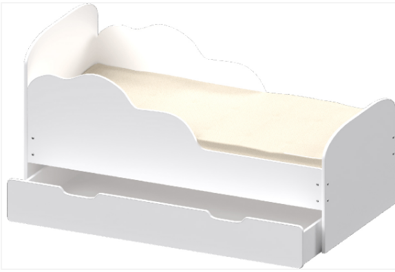 Кровать подростковая Облака-1 160х80см с ящиком ЛДСП (Белый/Белый)