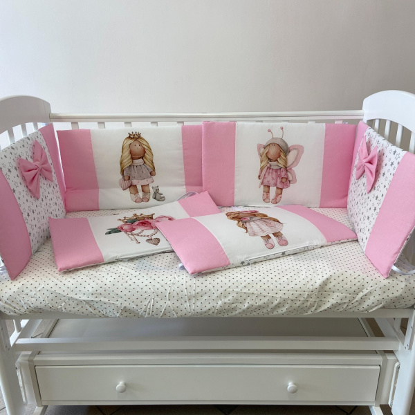Борт в кроватку Лапусяки 6 подушек 33*60см (Кукла Миланья - розовый)