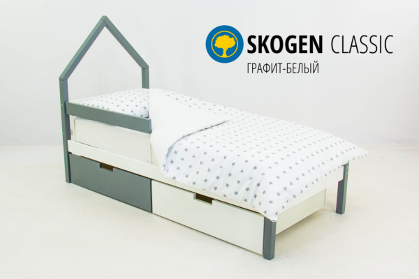 Кровать домик мини Svogen 160х70см (Графит-белый)