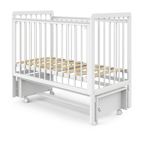 Кровать детская Pituso Tiny Optima  продольный маятник/колесо (Белая аляска)