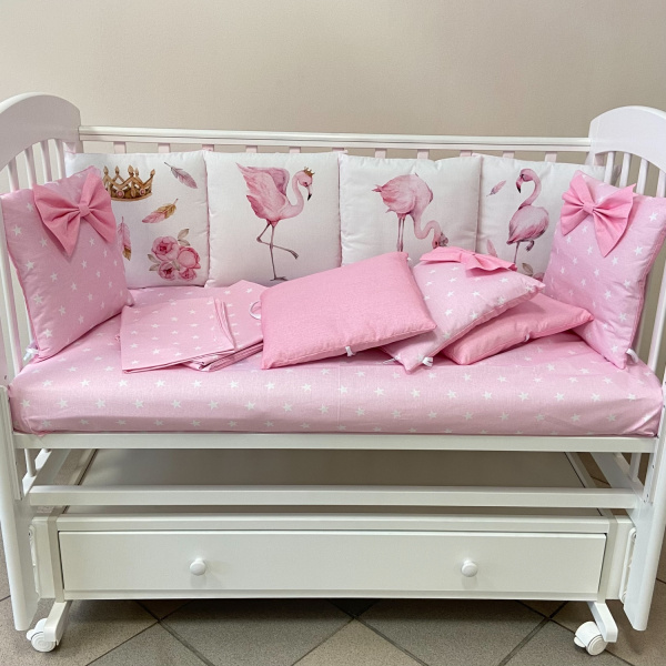 Комплект в кроватку Лапусяки 17 предметов без балдахина (Фламинго - розовый)