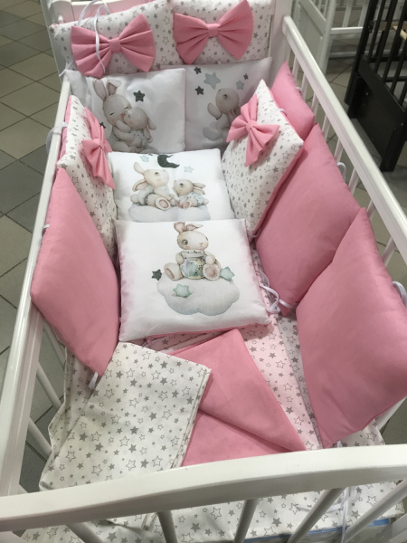Комплект в кроватку Лапусяки 17 предметов без балдахина (Мамина радость, розовый)