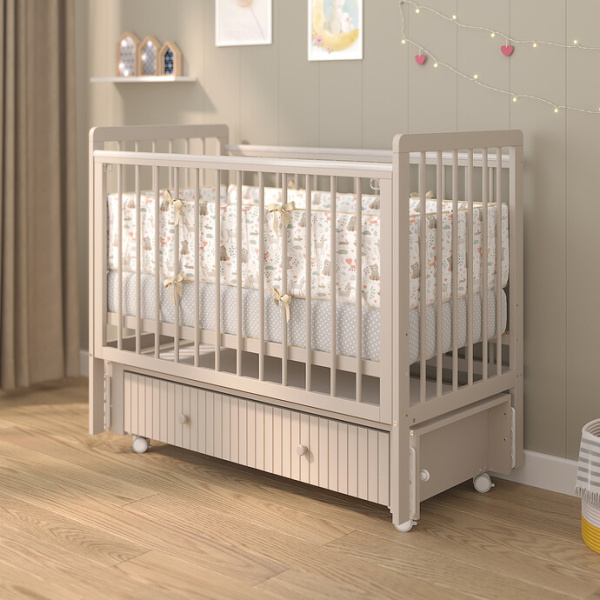 Кровать детская Baby Master Ariel Line 07 ящик-маятник/колесо (Кашемир)