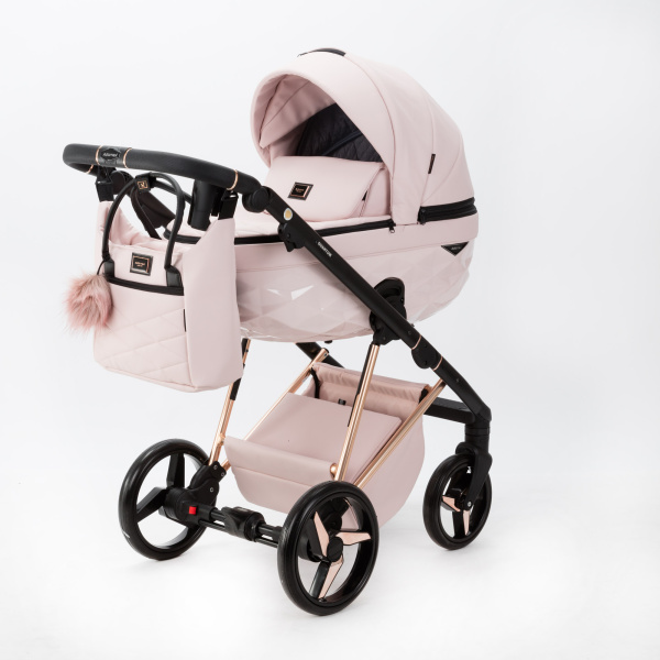 Коляска детская Adamex Quantum Superstar Deluxe 3в1 (Q-STAR134-K СВ.РОЗОВ.КОЖА+РОЗОВ.ДНО+РОЗОВ.ЗОЛОТО Р)