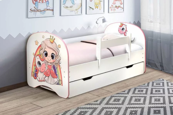 Кровать подростковая 140х70см с фотопечатью ящик  (Принцесса)