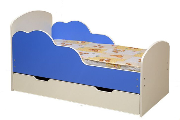 Кровать подростковая Облака-2 140х70см с ящиком ЛДСП (Белый/синий)