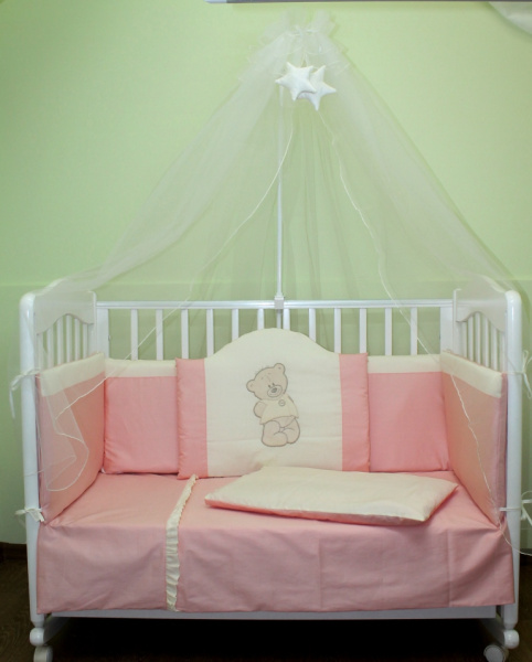 Комплект в кроватку Моя радость 7 предметов с балдахином (Розовый)