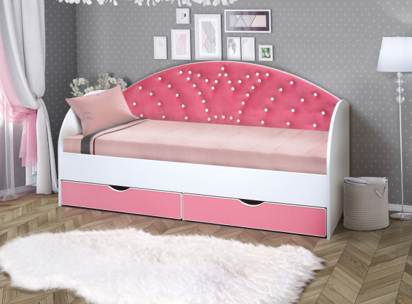 Кровать Корона с мягким элементом без бортика 160х80см ЛДСП (№1 розовый)