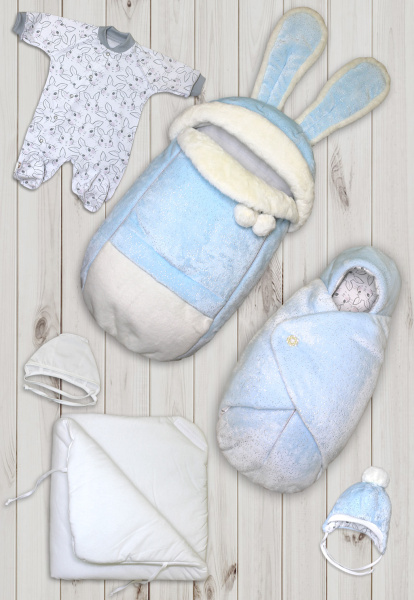 Комплект на выписку Золотинка 6 предметов зима (Голубой)