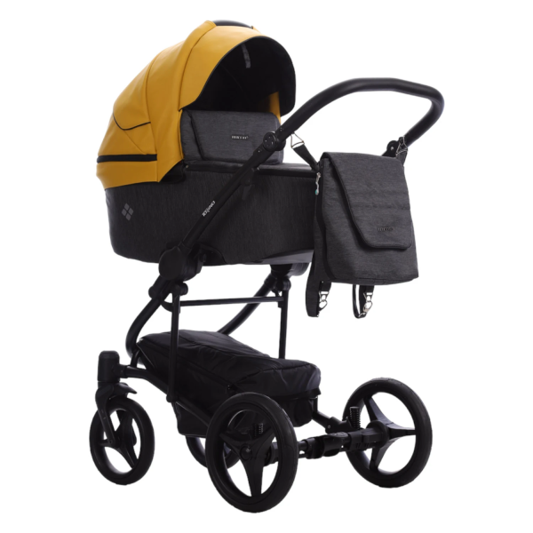 Коляска Bebetto Torino  2в1 (09 серый+желтая кожа черная рама)