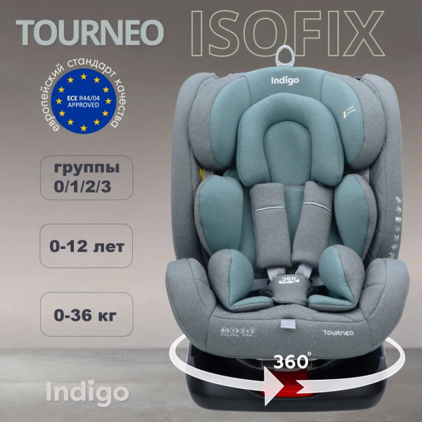 Автокресло Indigo Tourneo Isofix 0-36кг (Серый-зеленый)