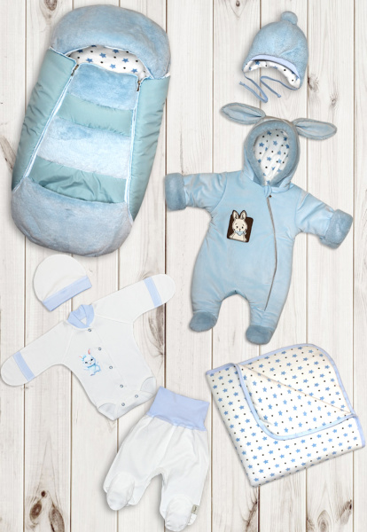 Комплект на выписку Балуша Зайка (Голубой)