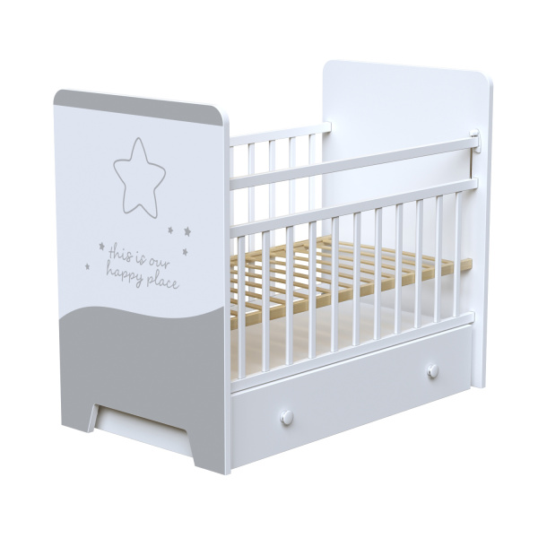 Кровать детская Cosmic поперечный маятник с ящиком (Белый)