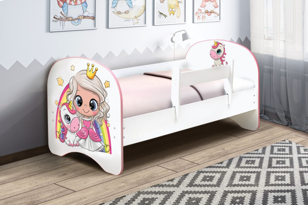 Кровать подростковая с фотопечатью без ящика 140х70см (Принцесса)