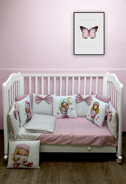 Комплект в кроватку Лапусяки 11 предметов, без балдахина (Кукла Миланья - розовый)