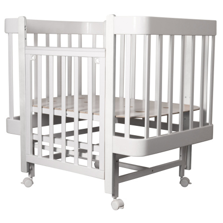 Кровать детская "Indigo "Tiny" (ложе 100*70, закругленные углы, продольный маятник+колеса)IN-08 (Белый-Белый)