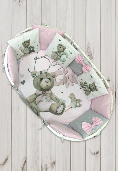Комплект постельного белья Лапусяки простыня на резинке 120х60см сатин-бязь (Мишка Бэби девочка)