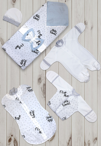 Комплект на выписку Муслинка (Бело-серый)
