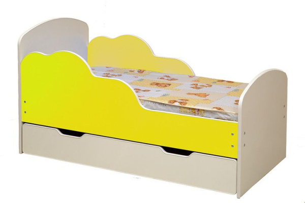 Кровать подростковая Облака-2 140х70см с ящиком ЛДСП (Белый/желтый)