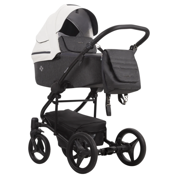 Коляска Bebetto Torino  2в1 (01 серый+белая кожа черная рама)