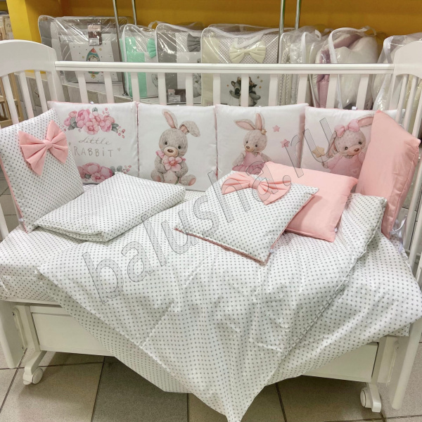 Комплект в кроватку Лапусяки 17 предметов без балдахина (Кролик Милашка - розовый)