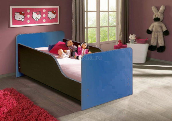 Кровать подростковая Малышка-2 140х60см ЛДСП (Венге/синий)