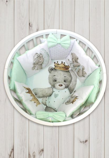 Комплект в кроватку Пухлики 17 предметов, без балдахина (Мишка принц салатовый)