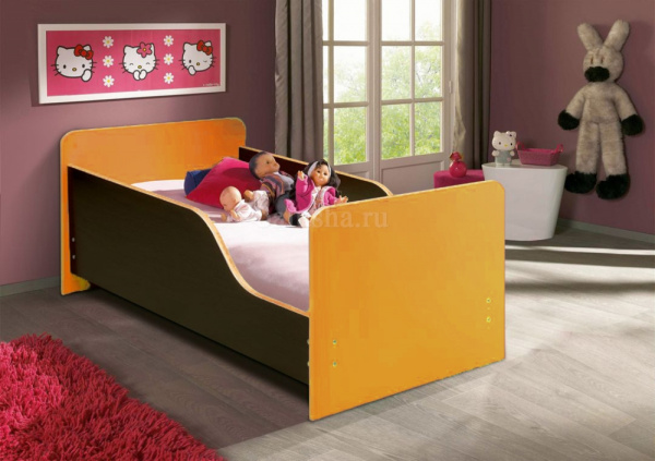 Кровать подростковая Малышка-2 140х60см ЛДСП (Венге/оранжевый)
