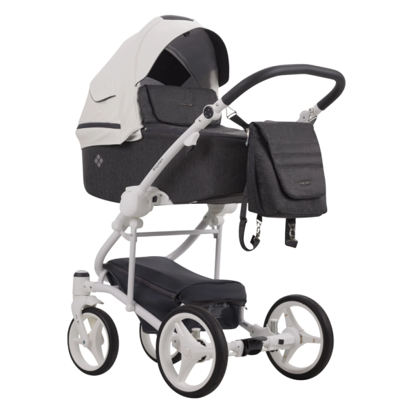 Коляска Bebetto Torino  2в1 (01 серый+белая кожа белая рама)