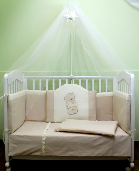 Комплект в кроватку Моя радость 7 предметов с балдахином (Кремовый )