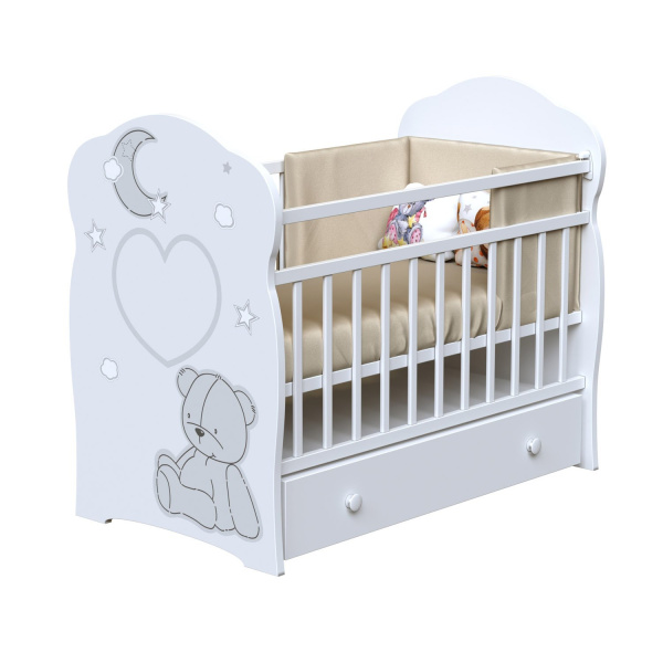 Кровать Bear and Moon маятник с ящиком (Белый)