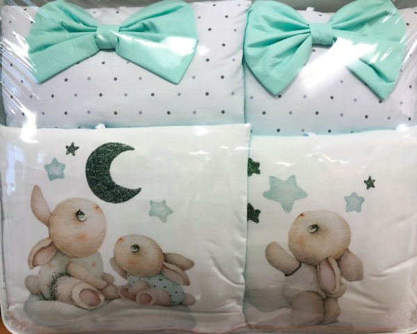 Комплект в кроватку Пухлики 17 предметов, без балдахина (Мамина радость, салатовый.)