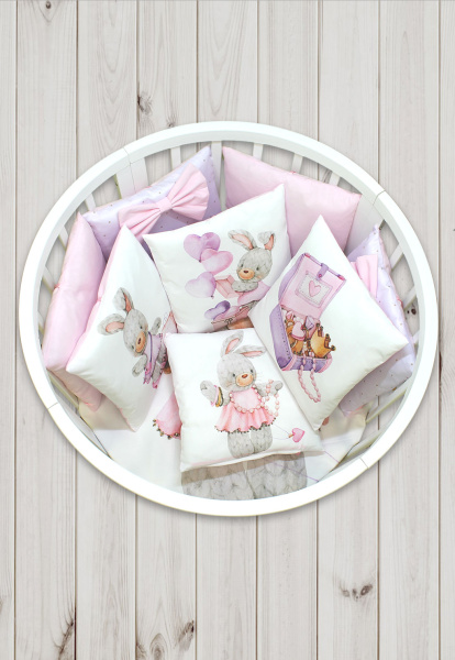Комплект в кроватку Пухлики 18 предметов с балдахином  (Зайка модница - розовый)