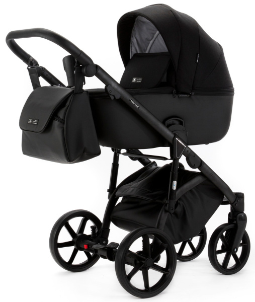 Коляска детская 2 в 1 Adamex Nola Natura (N-11-Carbon Черный + черная кожа)