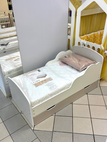 Кровать подростковая Облака-1 160х80см с ящиком ЛДСП (Кашемир/Белый)