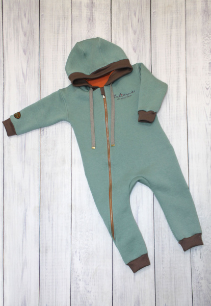 Комбинезон детский Believe 86-92см, 98-104см  теплый футер (рост98-104 Оливковый/Изумруд )