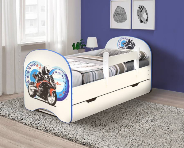 Кровать подростковая 140х70см с фотопечатью ящик  (Мотоцикл)