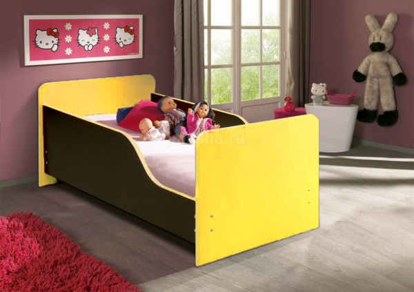 Кровать подростковая Малышка-2 140х60см ЛДСП (Венге/желтый)