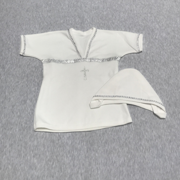 Крестильная рубашка с чепчиком Серебро  (рост62)
