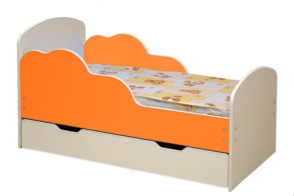 Кровать подростковая Облака-2 140х70см с ящиком ЛДСП (Белый/оранжевый)