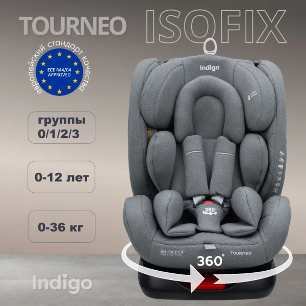 Автокресло Indigo Tourneo Isofix 0-36кг (Светло Серый)