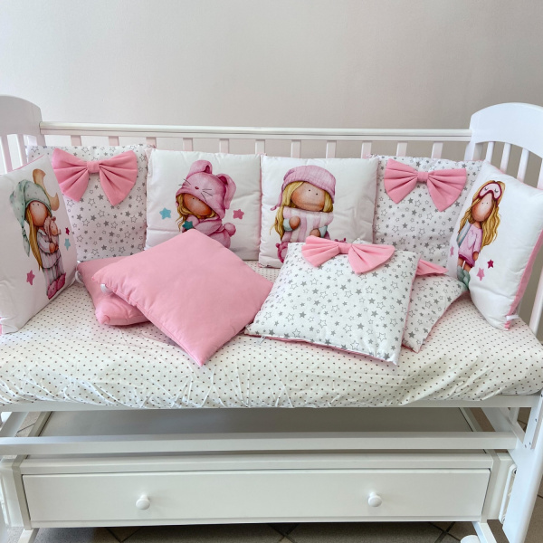 Борт в кроватку Лапусяки 12 подушек 35*35см (Кукла Миланья - розовый)