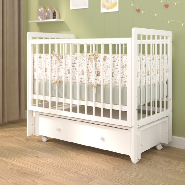Кровать детская Baby Master, Ariel 05 ящик-маятник/колесо 5832063 (Белая аляска)